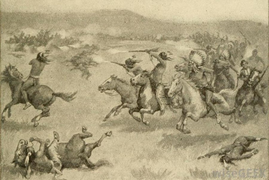 Native Americans battling on horseback