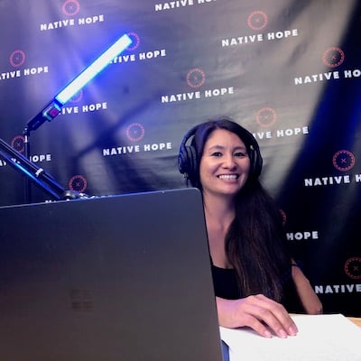 interviewee with computer